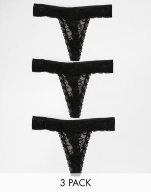 Комплект из трех пар стрингов Peony Y.A.S. Цвет: черный