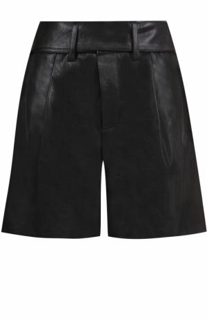 Кожаные мини-шорты с защипами Saint Laurent. Цвет: черный