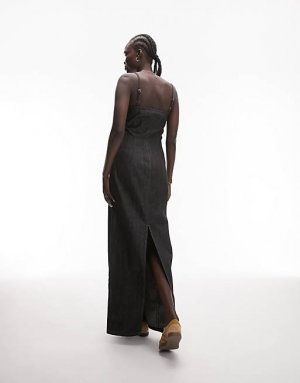 Черное джинсовое платье-комбинация Tall Topshop
