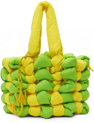 Желто-зеленая большая сумка с короткими ручками среднего размера узлом JW Anderson