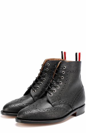 Кожаные ботинки с брогированием на шнуровке Thom Browne. Цвет: черный