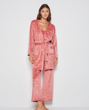 Короткий женский халат из бархатной ткани , розовый Gisela