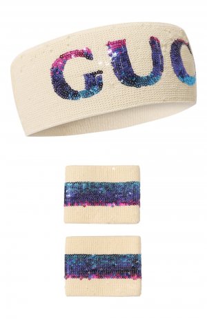Комплект из повязки на голову и манжетов Gucci. Цвет: кремовый