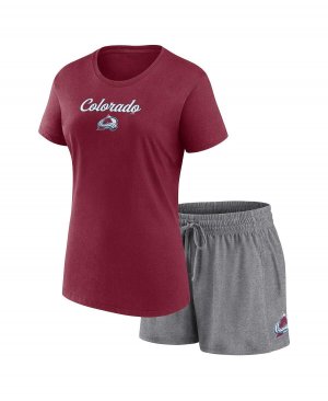 Женский комплект из фирменной футболки и шорт бордового, серого цвета с надписью Colorado Avalanche Fanatics