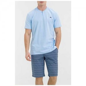 Пижама , футболка, шорты, карманы, пояс на резинке, размер 48, мультиколор Pantelemone. Цвет: голубой/бирюзовый/синий