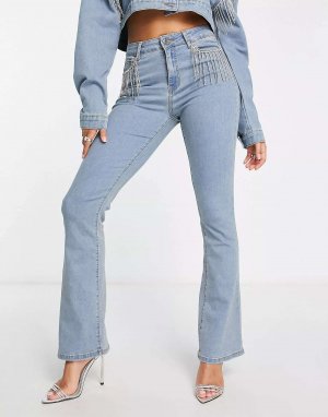 Расклешенные джинсы с завышенной талией и бахромой из страз Fae