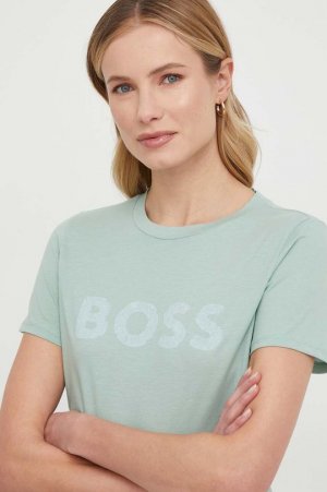 Хлопковая футболка ORANGE Boss Orange, зеленый