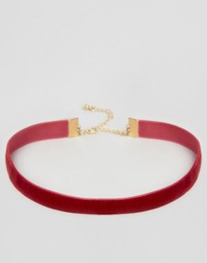 Бордовое бархатное ожерелье-чокер DesignB London. Цвет: красный