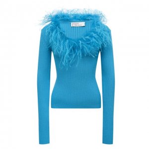 Шерстяной пуловер с отделкой перьями Giuseppe di Morabito. Цвет: голубой