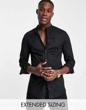 Черная рубашка облегающего кроя с воротником на пуговице -Черный ASOS DESIGN
