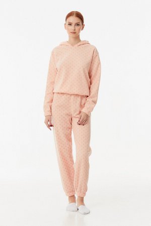 Флисовый пижамный комплект с капюшоном в горошек , пудрово-розовый Fullamoda