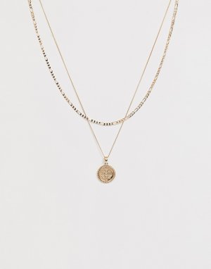 Двухъярусное ожерелье с подвеской-медальоном -Золотой Chained & Able