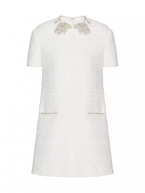 Короткое твидовое платье с вышивкой Glaze , цвет ivory silver Valentino Garavani