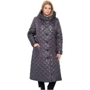 Пальто стёганное женское с капюшоном большие размеры графит Tirella City
