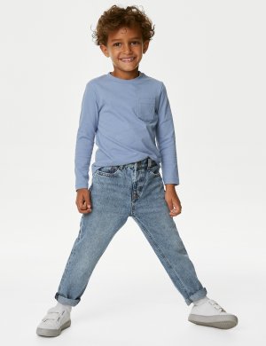 Свободные джинсы из чистого хлопка с эластичной резинкой на талии (2–8 лет) Marks & Spencer