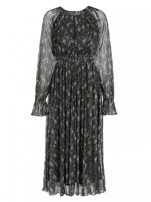 Плиссированное платье-миди с металлизированным цветочным принтом , черный Moon River