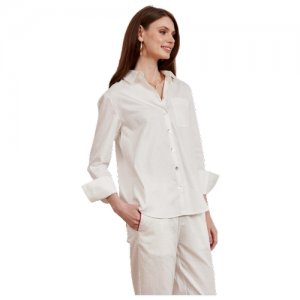 Пижамная рубашка с воротником-стойкой Sparkling white размер S 8 HORAS of silk. Цвет: белый