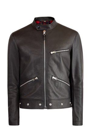 Кожаная куртка в байкерском стиле с массивными молниями и заклепками BURBERRY. Цвет: черный