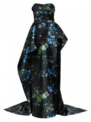 Платье со шлейфом Mikado с баской и цветочным принтом , синий Amsale