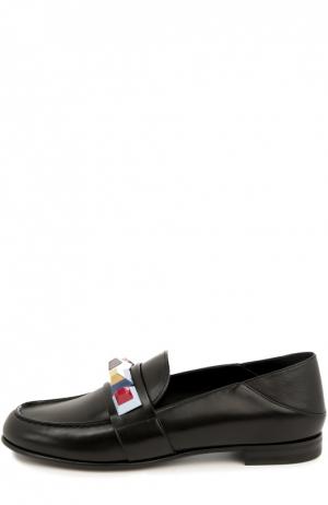 Кожаные лоферы с декором Fendi. Цвет: черный