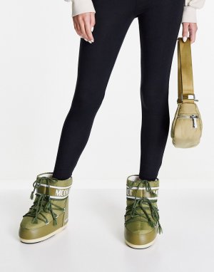 Классические низкие зимние ботинки цвета хаки -Зеленый цвет Moon Boot