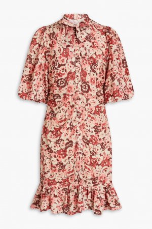 Жаккардовое платье-рубашка мини со сборками и цветочным принтом, бежевый byTiMo