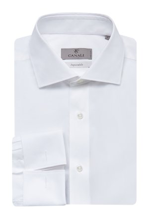 Рубашка из поплина Impeccabile с манжетами под запонки CANALI. Цвет: белый