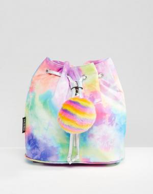 Радужный рюкзак с молнией и помпоном Jaded London. Цвет: мульти