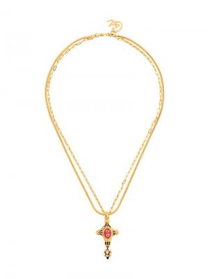 Длинное ожерелье с подвеской-крестом Christian Lacroix Vintage. Цвет: металлик