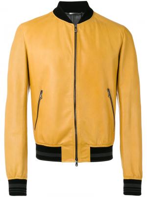 Кожаная куртка-бомбер Dolce & Gabbana. Цвет: жёлтый и оранжевый