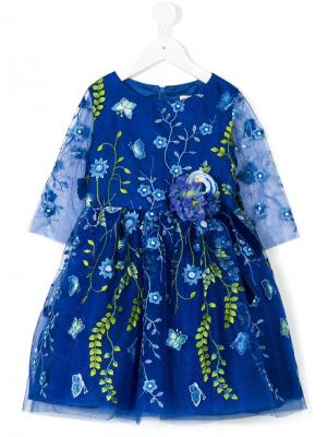 Платье с цветочной вышивкой David Charles Kids. Цвет: синий
