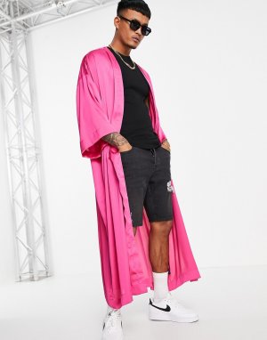 Ярко-розовое атласное кимоно супердлинного кроя (от комплекта) -Розовый цвет ASOS DESIGN