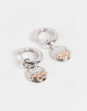 Серебристые серьги-кольца с шаровидной подвеской в виде пчелы золотисто-розового цвета -Золотистый Olivia Burton