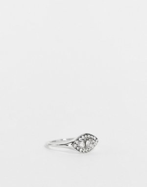 Серебристое кольцо с «третьим глазом» и кристаллами -Серебряный DesignB London