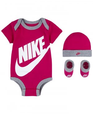 Боди, шапочка и пинетки с логотипом Futura для мальчиков девочек, подарочный набор из 3 предметов, розовый Nike