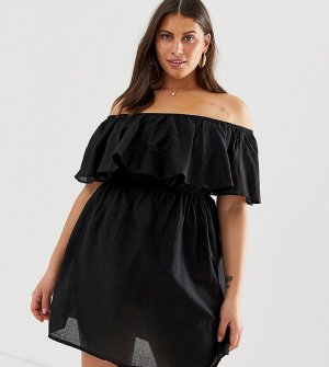 Черное пляжное платье с открытыми плечами -Разноцветный Simply Be
