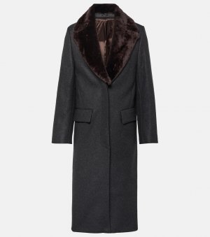 Пальто из смесовой шерсти с отделкой овчины Toteme, серый Totême
