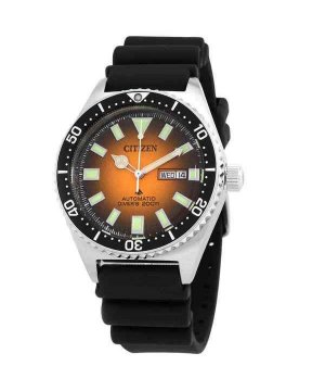 Автоматические мужские часы Promaster Marine с резиновым ремешком оранжевым циферблатом NY0120-01Z 200M Citizen