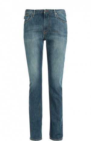 Зауженные джинсы с потертостями и контрастной прострочкой Armani Jeans. Цвет: синий
