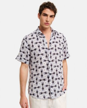 Классическая мужская льняная рубашка с разноцветным геометрическим принтом , мультиколор PENINSULA