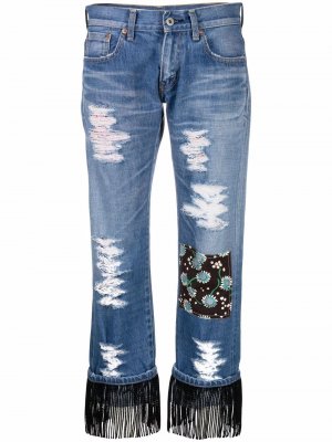 Укороченные джинсы 1990-х годов с бахромой Junya Watanabe Comme des Garçons Pre-Owned. Цвет: синий