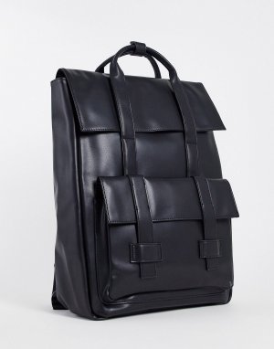 Рюкзак DESIGN с двойными ремнями из черной искусственной кожи Asos
