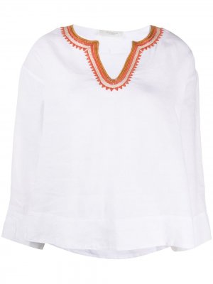 Блузка с V-образным вырезом и вышивкой Glanshirt. Цвет: белый