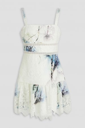 Платье мини из гипюрового кружева с принтом Ml Monique Lhuillier, белый Lhuillier