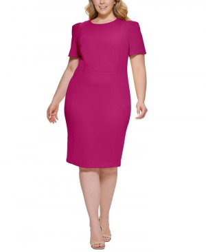 Платье-футляр больших размеров с вырезом и круглым короткими рукавами , фиолетовый Calvin Klein