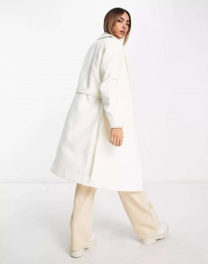 Эксклюзивное длинное кремовое пальто с поясом JDY. Цвет: бежевый