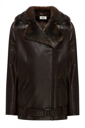 Куртка-косуха с меховым воротником Izeta. Цвет: черный