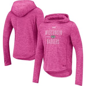 Розовый пуловер с капюшоном для девочек Youth Wisconsin Badgers Twist Tech Under Armour