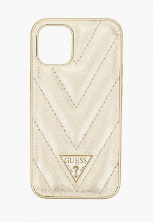 Чехол для iPhone Guess 12 mini (5.4), PU Qualited V Triangle metal logo Gold. Цвет: золотой