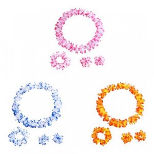 Гавайский набор, 4 предмета: ожерелье лея, венок, 2 браслета (цвет розовый, оранжевый, синий) (3 набора в комплекте) Happy Pirate. Цвет: розовый